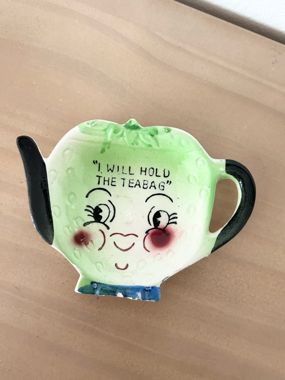 Vintage Japan Green Anthropomorphic Teapot Tea Bag Holder I Will Hold the Teabag